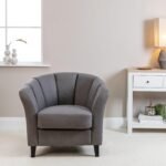 Florence Steel Grey Vegan Leather Armchair - Black Legs - Image 2