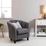 Florence Steel Grey Vegan Leather Armchair - Black Legs - Image 3