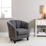 Florence Steel Grey Vegan Leather Armchair - Black Legs - Image 4