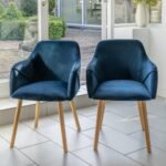 Freya Ink Blue Armchairs - Set of 2 - Pale Oak Legs