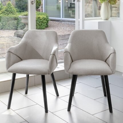Outlet - Freya Armchairs - Set Of 2 - Fossil with Black Oak Legs