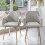 Outlet - Freya Armchairs - Set Of 2 - Fossil with Whitewash Oak Legs
