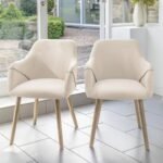 Freya Oat Boucle Dining Armchairs - Set of 2 - Chalked Mango Wood Legs