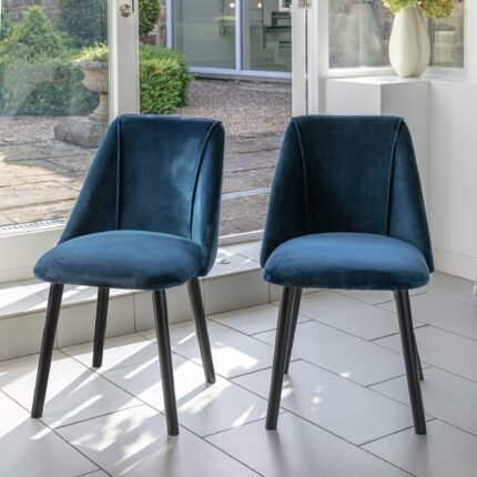 Freya Blue Velvet Dining Chairs - Set of 2 - Black Oak Legs