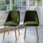 Freya Fern Green Dining Chairs - Set of 2 - Pale Oak Legs