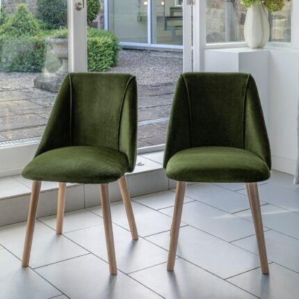 Outlet - Freya Dining Chair Set of 2, Fern Green with Whitewash Oak Legs