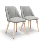 Outlet - Freya Dining Chair Set of 2, Fossil with Whitewash Oak Legs
