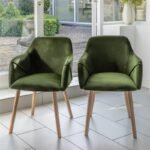 Outlet - Freya Armchairs - Set Of 2 - Fern Green with Whitewash Oak Legs