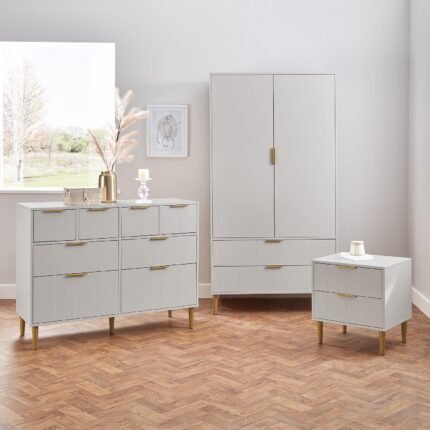Gloria 3 Piece Bedroom Furniture Set - 4 Over 4 Chest of Drawers - Grey