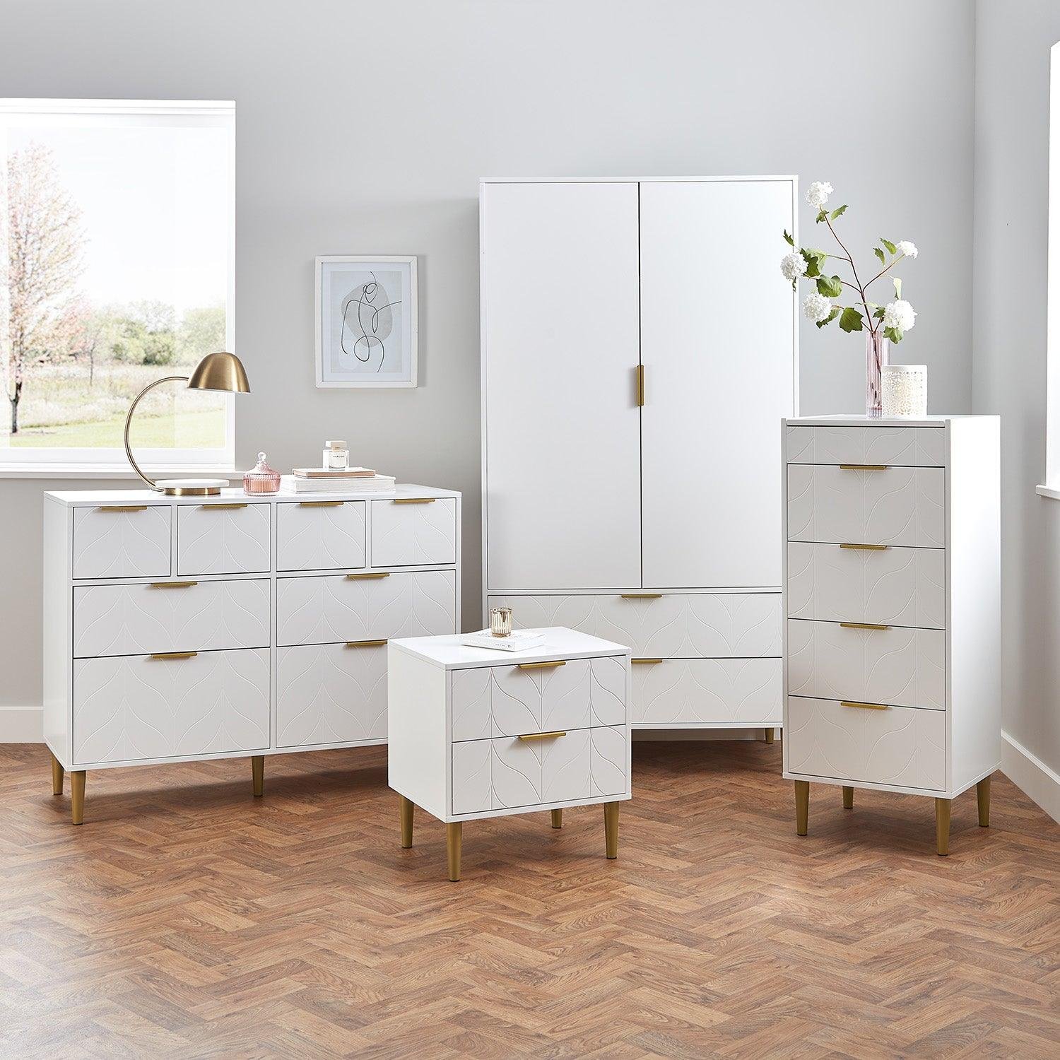 gloria-wardrobe-and-drawers-set-4-over-4-chest-of-drawers-white-laura-james-1 Gloria Wardrobe & Drawers Set - 4 Over 4 Chest of Drawers - White