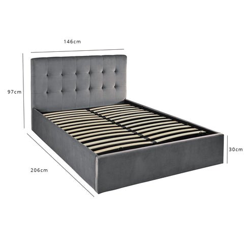 Outlet - Elle Double Ottoman Bed - Grey Velvet 1 Outlet - Elle Double Ottoman Bed - Grey Velvet
