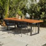 Hali 4 Seater Wooden Outdoor Dining Set with Hali Black Chairs & Grey LED Premium Cantilever Parasol - 175cm - Image 4