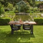 Hali 4 Seater Wooden Outdoor Dining Set with Hali Black Chairs & Cream LED Premium Cantilever Parasol - 175cm - Image 5