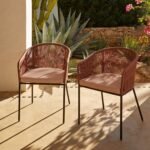 Amelia 8 Seater Wooden Garden Dining Set with 8 Hali Pink Chairs - Light Brushed Acacia with Black Legs - Image 4
