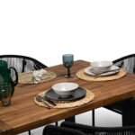 Hali 6 Seater Wooden Outdoor Dining Set with Hali Black Chairs & Cream LED Premium Cantilever Parasol  - 235cm - Image 3
