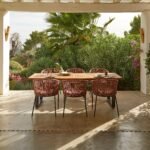 Hali 6 Seater Wooden Outdoor Dining Set with Hali Pink Chairs & Cream Lean Over Parasol - 175cm - Image 2