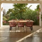 Hali 6 Seater Wooden Outdoor Dining Set with Hali Pink Chairs & Grey Lean Over Parasol - 175cm - Image 2