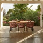 Hali 6 Seater Wooden Outdoor Dining Set with Hali Pink Chairs & Cream Lean Over Parasol - 235cm - Image 2