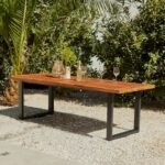 Hali 8 Seater Steel Acacia Top Dining Table 235cm - Image 5