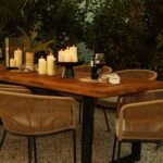 Hali 6 Seater Wooden Outdoor Dining Set with Hali Natural Chairs & Grey LED Premium Cantilever Parasol - 175cm - Image 9