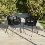 Hali 6 Seater Wooden Outdoor Dining Set with Hali Black Chairs & Grey LED Premium Cantilever Parasol  - 235cm - Image 3