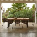 Hali 8 Seater Wooden Outdoor Dining Set with Hali Green Chairs & Cream LED Premium Cantilever Parasol - 235cm - Image 2