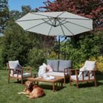 Harrelson Wooden Garden Sofa Set with Cream Lean Over Parasol - Natural