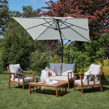 Harrelson Wooden Garden Sofa Set with Cream LED Premium Cantilever Parasol - Natural