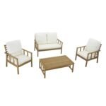 Harrelson Wooden Garden Sofa Set with Grey Lean Over Parasol - Natural - Image 15