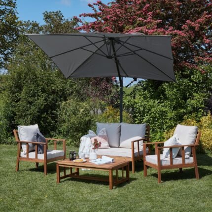 Harrelson Wooden Garden Sofa Set with Grey LED Premium Cantilever Parasol - Natural
