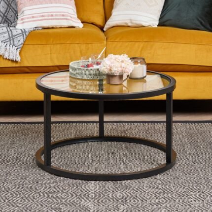 Harris Glass Coffee Table - Black Steel Frame