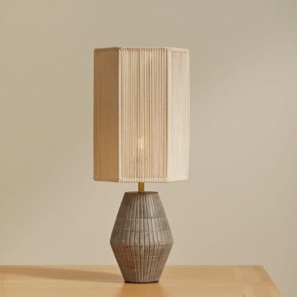 Outlet - Haveri Mango Wood Table Lamp with Hexagon Shade
