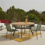 Ezra 4 Seater Round Wooden Garden Set with Ryder Khaki Chairs