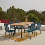 Ezra 6 Seater Oval Wooden Garden Dining Set with Ryder Teal Chairs