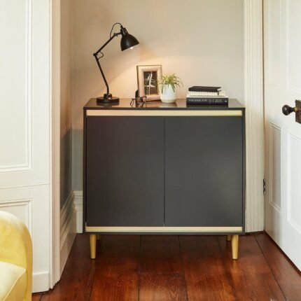Iliana 2 Door Small Sideboard - Charcoal Grey & Gold Legs
