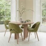 Imogen 120cm Chalked Mango Wood Round Dining Table Set  - 4 Seater - Marilyn Moss Green Dining Chairs - Chalked Mango Wood Legs