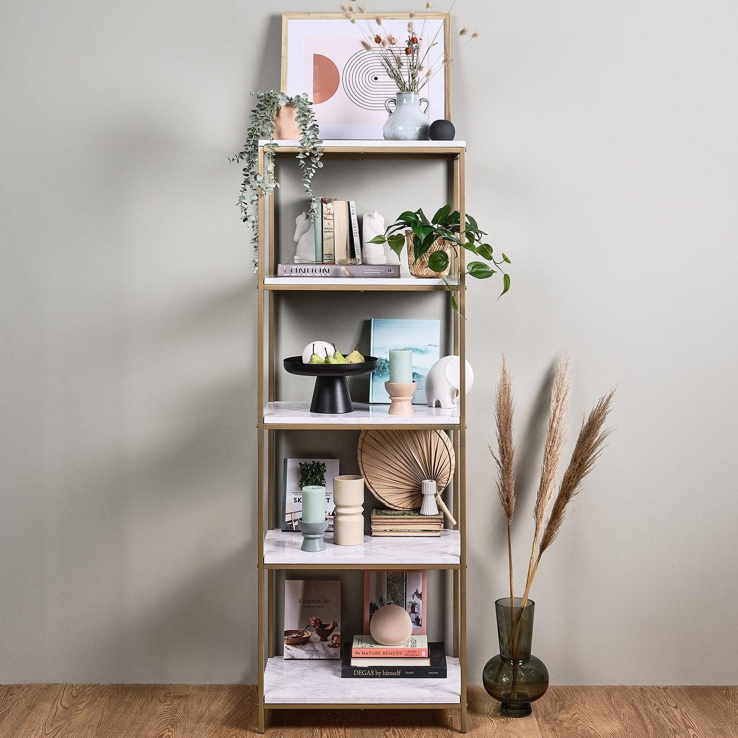 jay-bookcase-marble-effect-and-gold-laura-james-1 Outlet - Jay Marble and Gold Tall Bookcase - Image 1