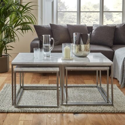 Jay Marble Effect Coffee Table Set - Chrome Frame