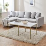 Outlet - Jay Coffee Table & Side Table Set - Marble Effect & Gold - Image 2