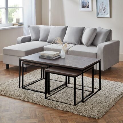 Jay Coffee Table & Side Table Set Walnut & Black