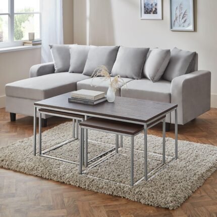Jay Coffee Table & Side Table Set Walnut & Chrome