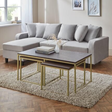 Jay Walnut Coffee Table Set - Gold Frame
