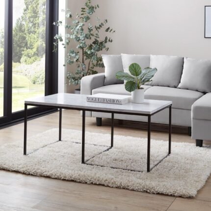 Jay Marble Effect Coffee Table - Black Frame