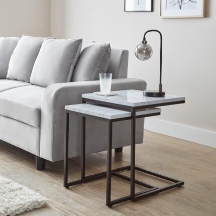 Jay Marble Effect Nest of Tables - Black Frame