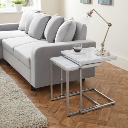 Jay Marble Effect Nest of Tables - Chrome Frame