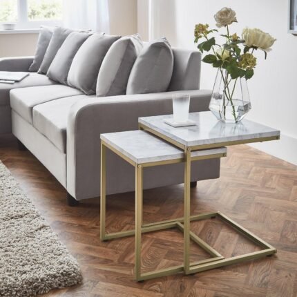 Jay Marble Effect Nest of Tables - Gold Frame