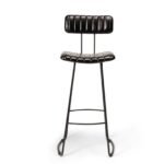 Outlet - Jayden Black Leather Tall  Bar Stools - Set of 2 - Black Metal Legs - Image 3