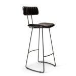 Outlet - Jayden Black Leather Tall  Bar Stools - Set of 2 - Black Metal Legs - Image 5