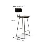 Outlet - Jayden Black Leather Tall  Bar Stools - Set of 2 - Black Metal Legs - Image 9