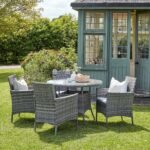 Kemble 4 Seater Rattan Round Garden Dining Table & Chair Set - Grey - Image 3